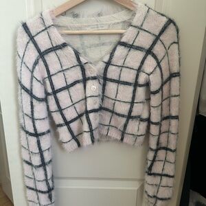 Fuzzy plaid cardigan